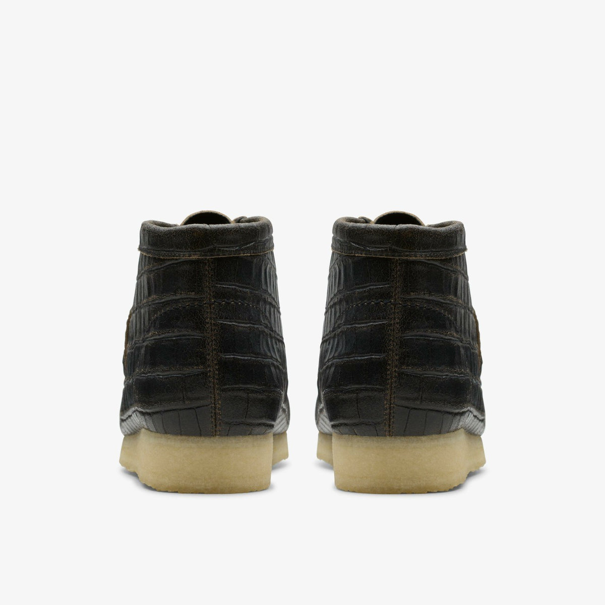 Men Wallabee Boot Black Crocodile Distress