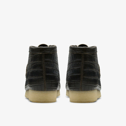 Men Wallabee Boot Black Crocodile Distress