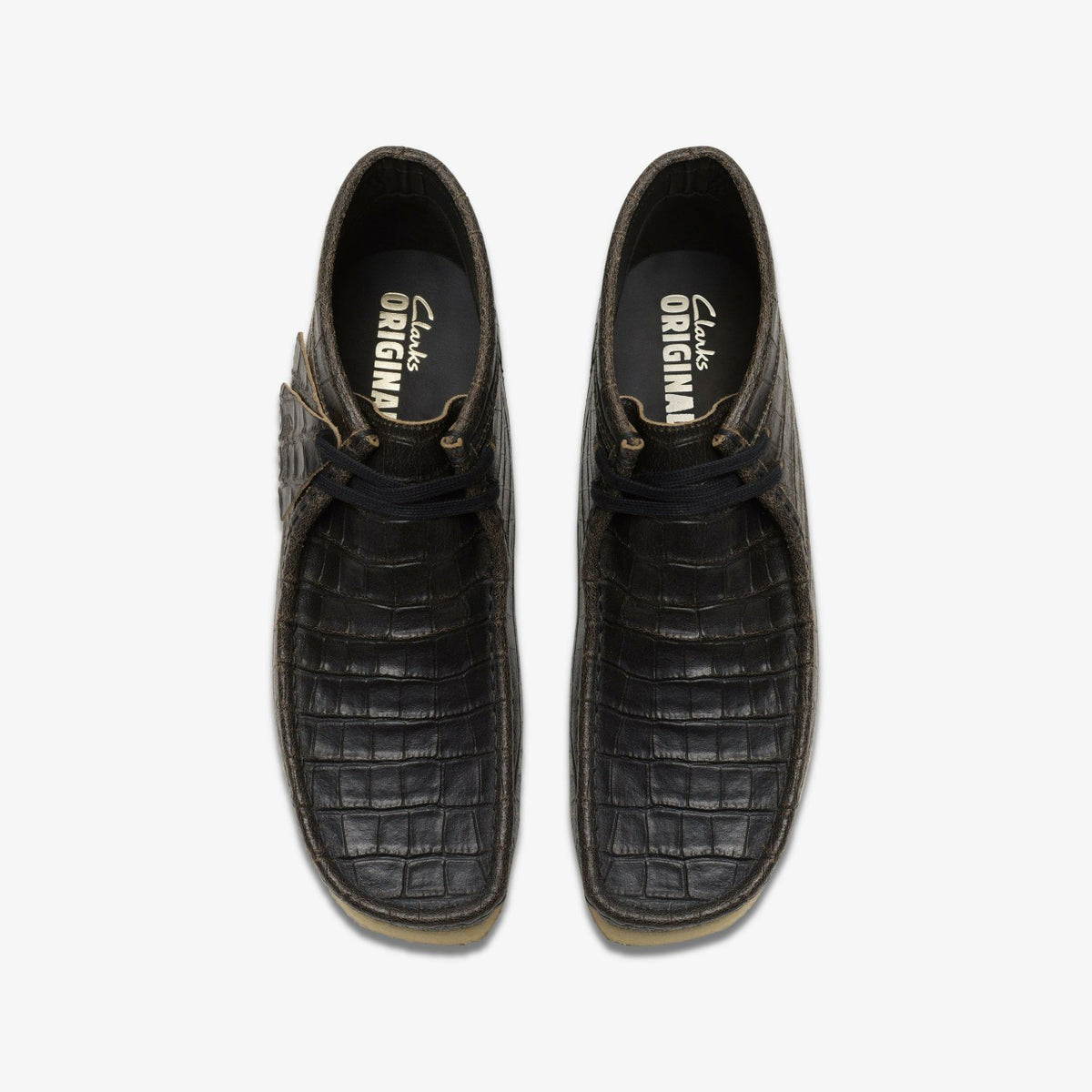 Men Wallabee Boot Black Crocodile Distress