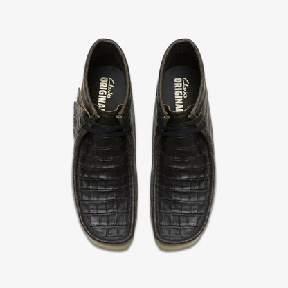 Men Wallabee Boot Black Crocodile Distress
