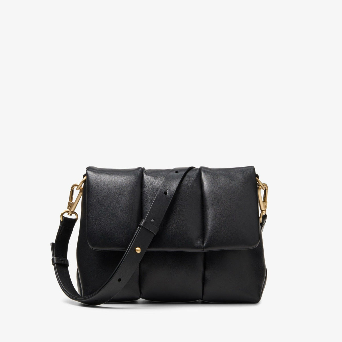 Women Puffy Crossbody Black Leather