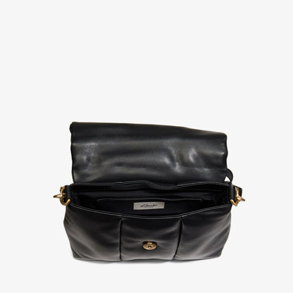 Women Puffy Crossbody Black Leather